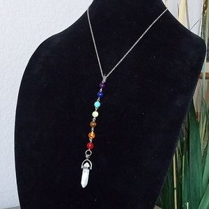White Buffalo Turquoise Howlite Gemstone Pendulum Chakra Healing Necklace.